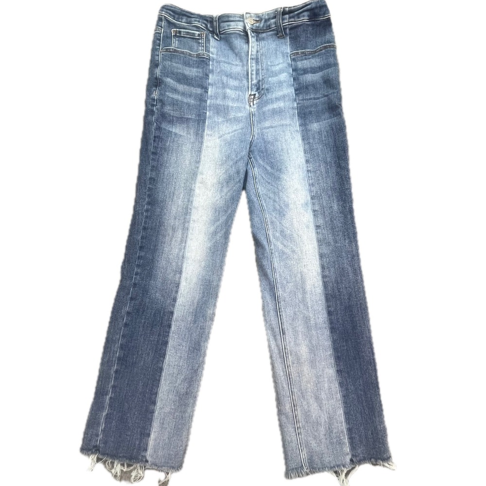 RISEN Jeans Womens‎ 1XL High Rise Wide Leg Color Block Frayed Hem Denim Pants